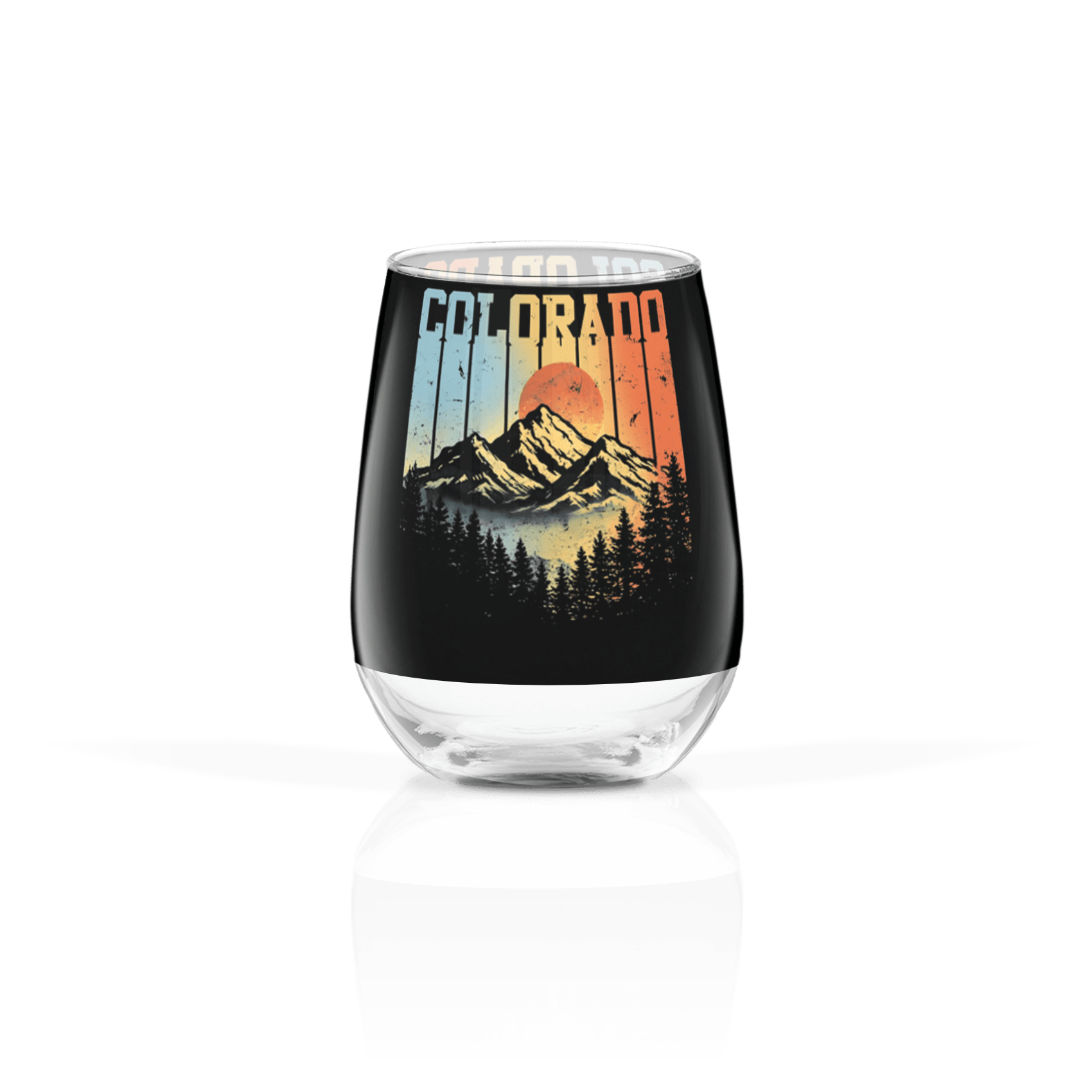 Bold Vertical Color Mtn on Clear 17oz Stemless Wine Glass